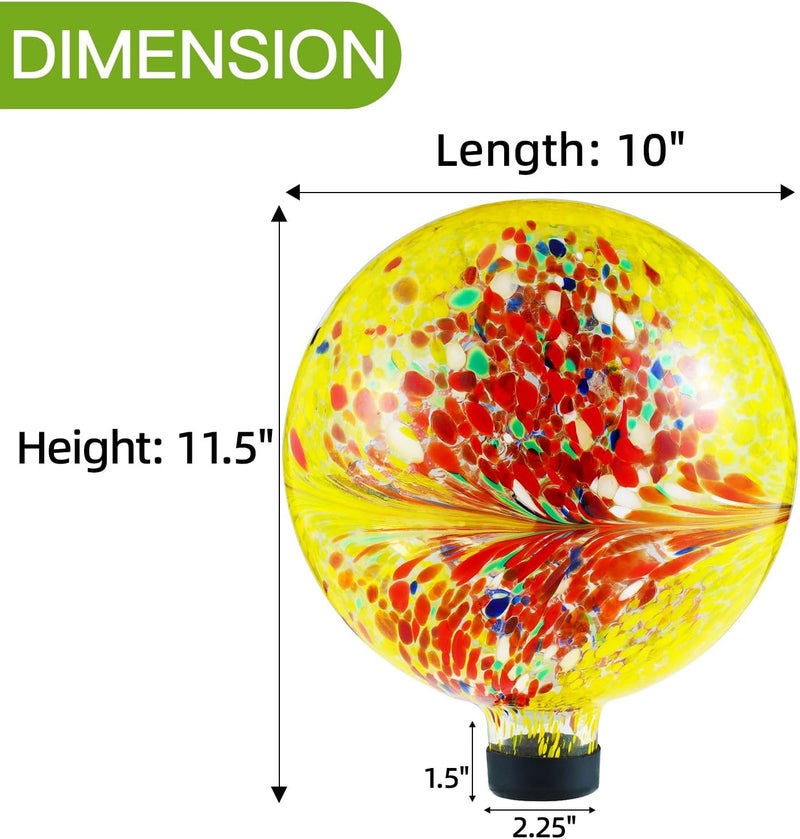 VOREEN 10-Inch Glass Gazing Ball, Outdoor Gazing Globe, Handmade Reflective Ball Yard Decoration for Homes, Patio, Lawn and Gardens, Gift for Mom Wife Friend Christmas, Phoenix Tail Design, Yellow - Image 5